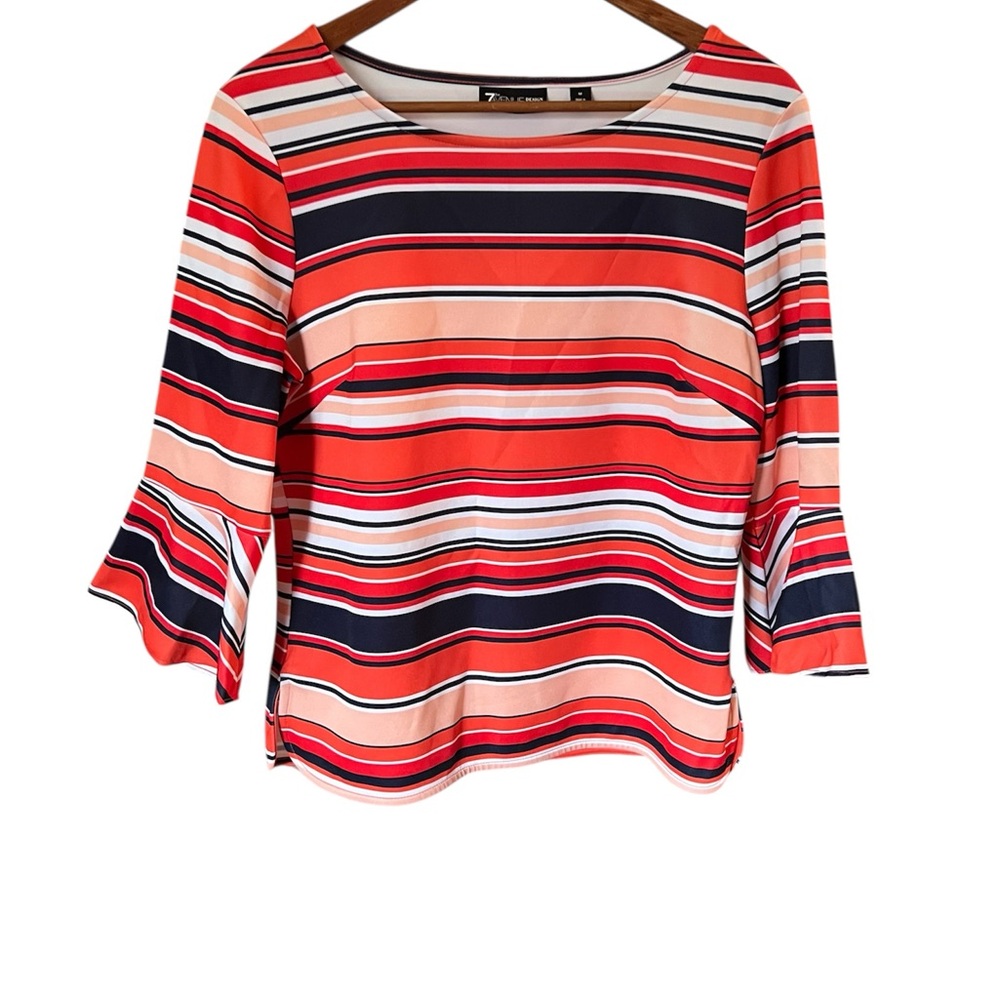 New York & Company Striped Long Sleeve Top in Red and Navy
